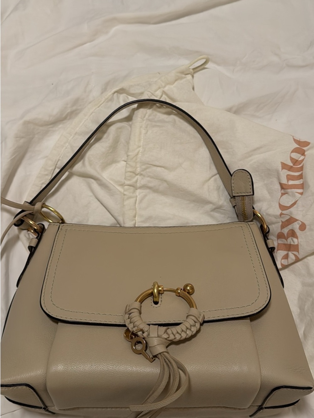 See By Chloe Taupe Beige Leather Shoulder Bag with Braided Ring - Picture 2 of 5